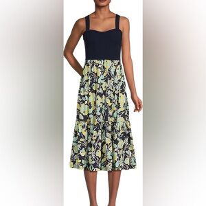 NWT Tanya Taylor Joey dress navy floral midi XXS $495